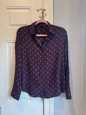 Club Monaco Women's Purple Long-Sleeve Button-Up Shirt
